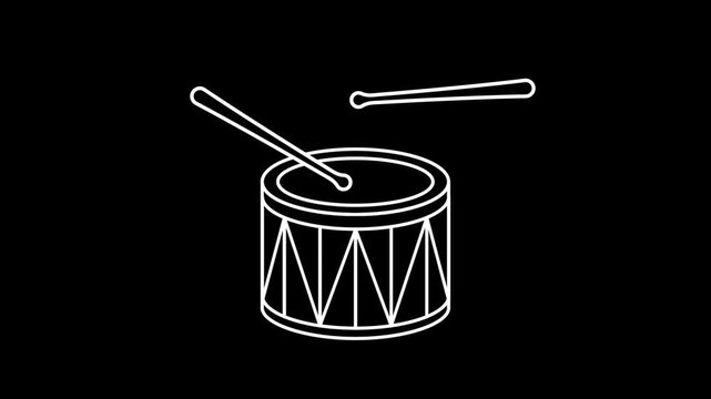 snare drum, animated icon symbol of a snare drum being played 4k, green screen