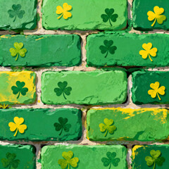 A brick wall with Irish green bricks . An artistic backdrop for St Patrick's day.