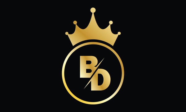 abstract creative golden BD crown letter logo design.
