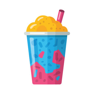 Large colorful slush drink cup with straw, refreshing summer beverage icon for festival stand, smoothie bar menu, party design