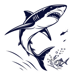 Naklejka premium Shark attacking school of fish underwater predator