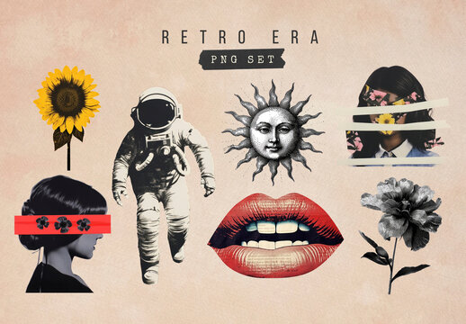 Vintage Collage With Surreal Elements Design Set
