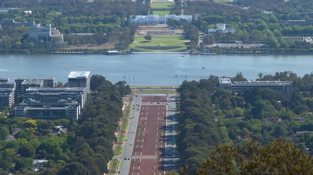Aerial View of Canberra Parliament House and Lake Burley Griffin