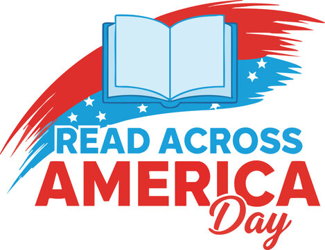 Read across america day celebration with open book and patriotic brush strokes