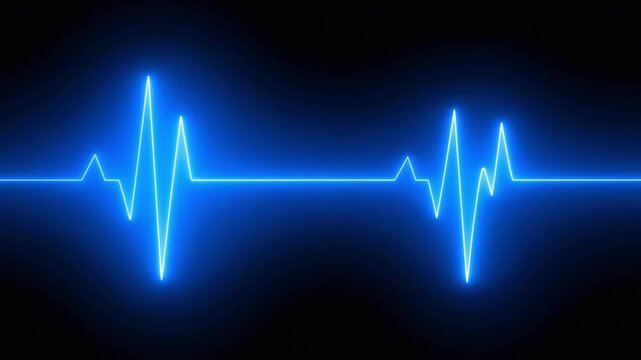 A glowing blue electrocardiogram (ECG) or sound wave pattern displayed on a dark black background.