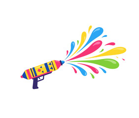 Obraz premium Holi Festival Color Gun Pichkari Spraying Colorful Splashes vector illustration