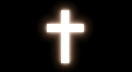 Obraz premium Illuminated Cross Symbol Against Dark Background - Faith and Spirituality.