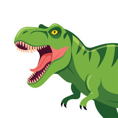 Obraz premium Tyrannosaurus rex cartoon vector, roaring green dinosaur mascot for kids birthday, museum poster, nursery wall art, jurassic adventure design