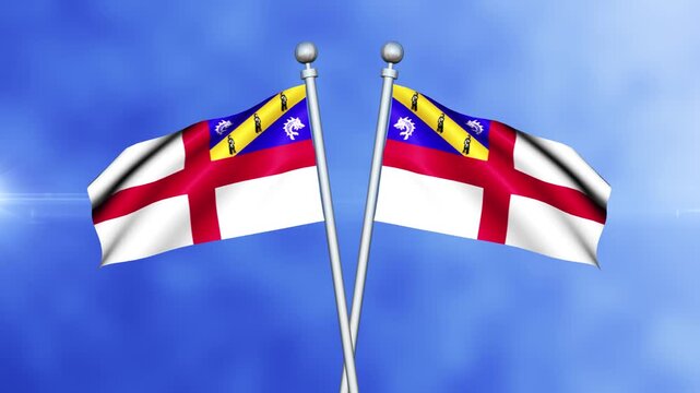 Herm Crossed Flags Waving in Blue Sky Loop Animation