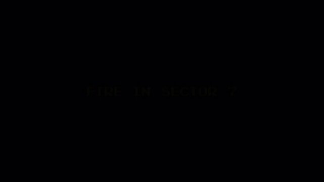 8 Bit Text Warning, Retro Pixel Animation of Glitching "FIRE IN SECTOR 7" on Black Screen