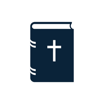 Holy book with cross vector icon for church event poster, scripture study class, worship service schedule, religious education, community branding