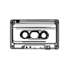 Obraz premium Geometric vector icon of a cassette tape with vintage audio style, clean consistent strokes, isolated on white background for modern design use