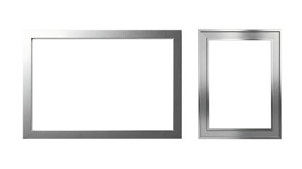 Obraz premium Silver Metallic Picture Frame Set PNG with Transparent Background – Modern Horizontal and Vertical Photo Frame Mockup Template 