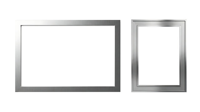 Silver Metallic Picture Frame Set PNG with Transparent Background &ndash; Modern Horizontal and Vertical Photo Frame Mockup Template
