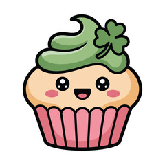 St Patricks cupcake with shamrock frosting, bake sale poster element, dessert booth label, community potluck session, kitchen class signup