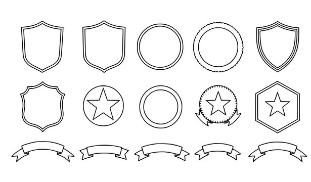 Minimal Military Badge Outline Templates Vector Set with Army Shield Emblems