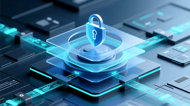 Conceptual rendering depicting advanced cybersecurity protecting enterprise network infrastructure symbolizing defense against digital threats ensuring data integrity in high-tech environment