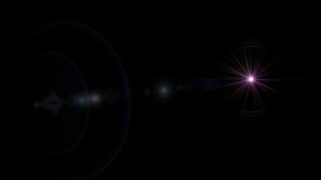 White light with pink rays radiates amid colorful circles and lines on black