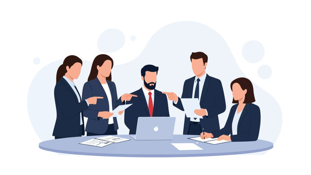 Diverse business team collaborating around a table with laptop and documents