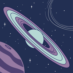 Purple planet with ring system in space blue © shahin10