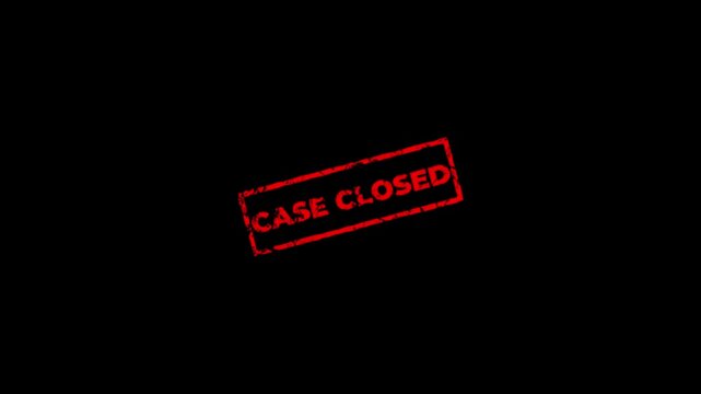 Case closed rubber stamp design animation on transparent background. Rubber, seal, red, vintage effect, textured, motion graphics for video content and web.stamp zooming text seal.