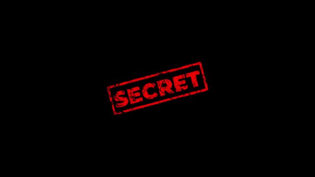 Secret rubber stamp design animation on transparent background. Rubber, seal, red, vintage effect, textured, motion graphics for video content and web.stamp zooming text seal.