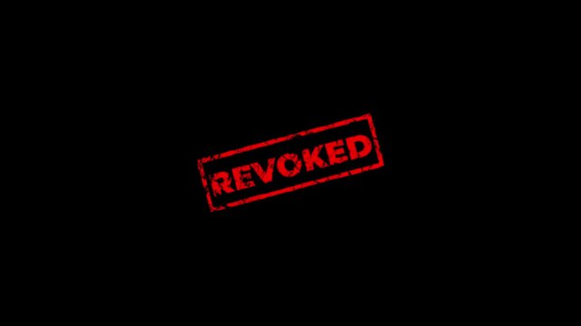 Revoked rubber stamp design animation on transparent background. Rubber, seal, red, vintage effect, textured, motion graphics for video content and web.stamp zooming text seal.