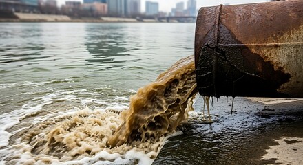 Industrial wastewater discharge into river causing environmental pollution.