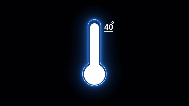 
                      Glowing Blue Thermometer with 40 Degrees Temperature Reading on Black Background heat weather with Alpha channel.
