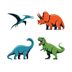 Dinosaur vector set with pterodactyl, triceratops, sauropod and theropod, cute jurassic animals for kids party, nursery decor design collection © kdpprosolutions2015