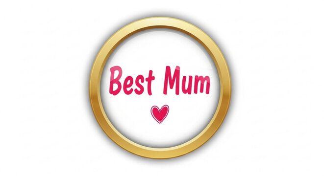 Golden best mum badge with red heart on white background mothers day symbol