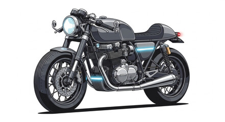 Fototapeta premium Classic Cafe Racer Motorcycle Front View Detailed Illustration.