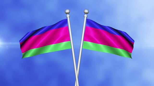 Kuban Peoples Republic Crossed Flags Waving in Blue Sky Loop Animation