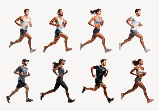 Diverse Athletes Running Energetically Element Design Set