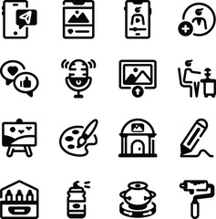 Fototapeta premium Set of Media and Art Glyph Style Icons