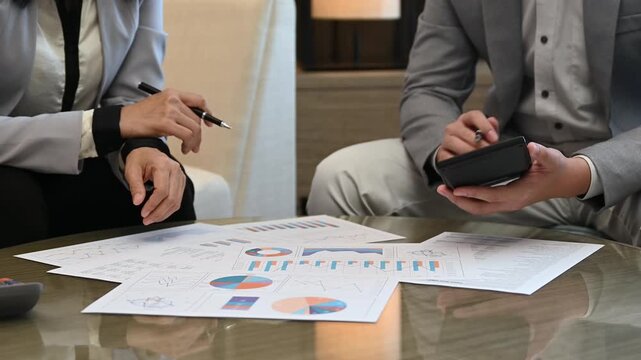 Finance and accountant team working in office for accounting and preparation services for financial statements and cash flow with analyze data insight for finance and taxation planning.