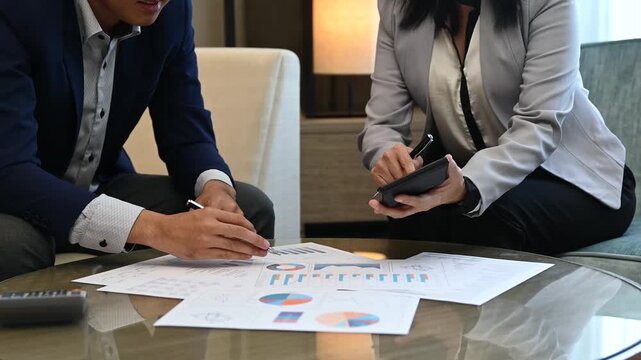 Finance and accountant team working in office for accounting and preparation services for financial statements and cash flow with analyze data insight for finance and taxation planning.	