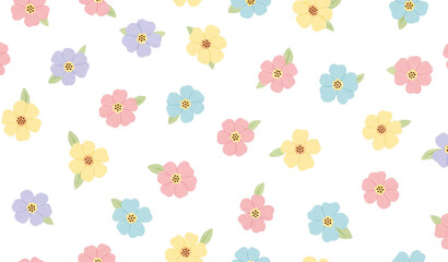Obraz premium A colorful floral pattern featuring pastel flowers on a white background