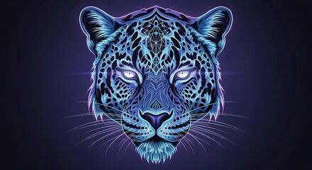 Obraz premium Mystical Blue Leopard Portrait on Dark Background