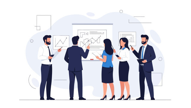 Business Meeting: Team Discussing Growth Charts on Whiteboard