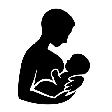 Breastfeeding mother holding baby silhouette minimal logo style