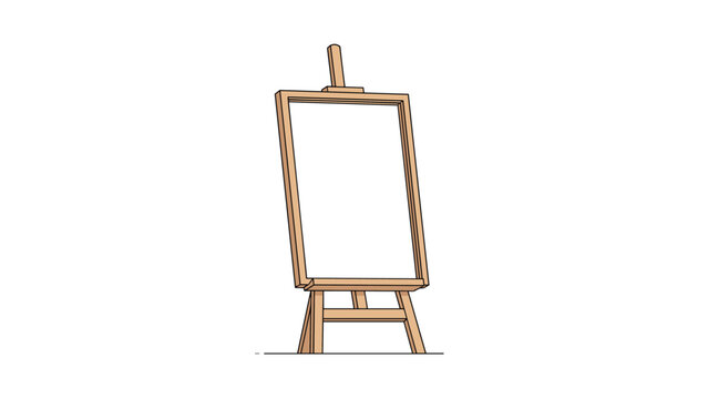 Minimalist illustration of a wooden artist easel with a blank white canvas ready for painting on a white background.