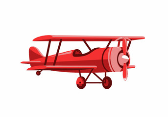 Vintage Red Biplane Airplane Flat Vector Illustration