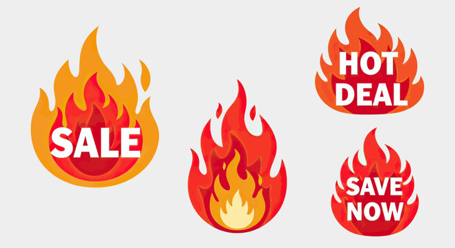 Fiery Sale and Hot Deal Labels for Promotions and Discounts.