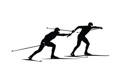 Winter Olympics Cross-country skiing two skiers in silhouette gliding forward with poles extended