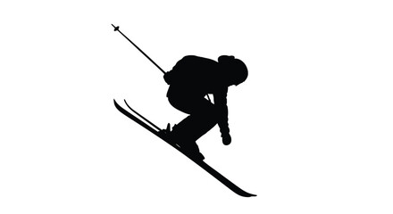 Winter Olympics Silhouette of a freestyle skier executing a big air jump, showcasing a wide leg position during the descent