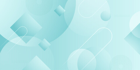 Abstract bright blue banner background with overlap circle and square shapes pattern element concept design. Trendy banner style.