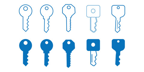 Key icon vector illustration. Key sign and symbol Key icon set. Isolated key vector set. Secure private sign. Lock key icon set.