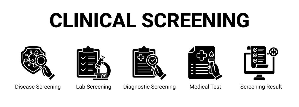 Clinical Screening web banner icon concept, with Disease Screening, Lab Screening, Diagnostic Screening, Medical Test.