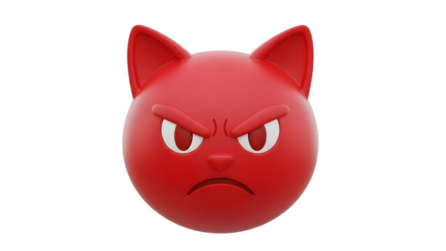 Angry red devil face with cat ears on transparent background